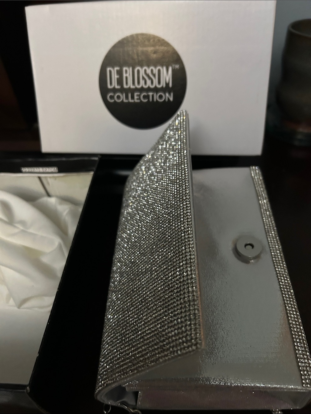 De Blossom Collection Silver Crystal-Embellished Evening Clutch